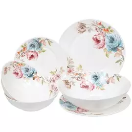 Сервиз столовый стеклокерамика, 19 предметов, на 6 персон, Роза голубая, 19012-19