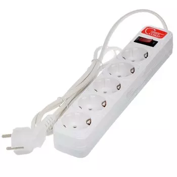 Сетевой фильтр 5 гнезд, 1.5 м, ПВС, 3x0.75 мм, с заземлением, выключатель с индикацией, Союз, 1324