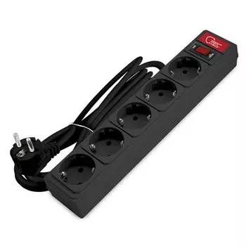 Сетевой фильтр 5 гнезд, 1.8 м, ПВС, 3х0.75 мм, с заземлением, 10 А, черный, Союз, 134202300