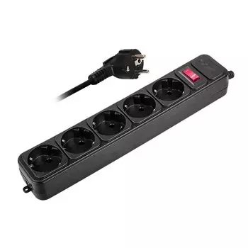 Сетевой фильтр 5 гнезд, 1.8 м, 3x0.75 мм, с заземлением, 10 А, черный, ФАZА, FOP-05GS-180-bk, 5007628