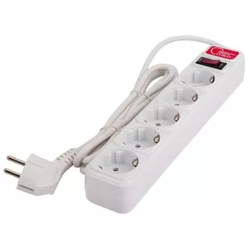 Сетевой фильтр 5 гнезд, 1.8 м, ПВС, 3х0.75 мм, с заземлением, 10 А, белый, Союз, 13401