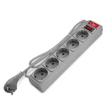 Сетевой фильтр 5 гнезд, 1.8 м, ПВС, 3х0.75 мм, с заземлением, 10 А, серый, Союз, 134101