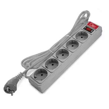 Сетевой фильтр 5 гнезд, 3 м, ПВС, 3х0.75 мм, с заземлением, 10 А, серый, Союз, 132913