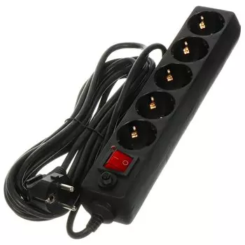 Сетевой фильтр 5 гнезд, 3 м, 3х1 мм, 16 А, черный, General Lighting Systems, 471004