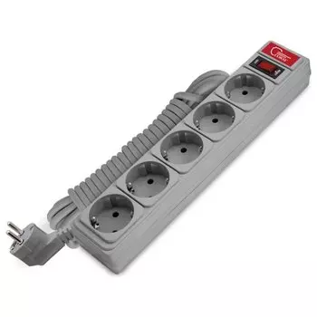 Сетевой фильтр 5 гнезд, 5 м, ПВС, 3х0.75 мм, с заземлением, 10 А, серый, Союз, 1330-03