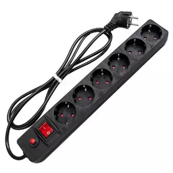 Сетевой фильтр 6 гнезд, 10 м, ПВС, 3x0.75 мм, с заземлением, 10 А, черный, UNIVersal, 967U-4010