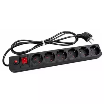 Сетевой фильтр 6 гнезд, 1.8 м, ПВС, 3x0.75 мм, с заземлением, 10 А, черный, UNIVersal, 967U-4001