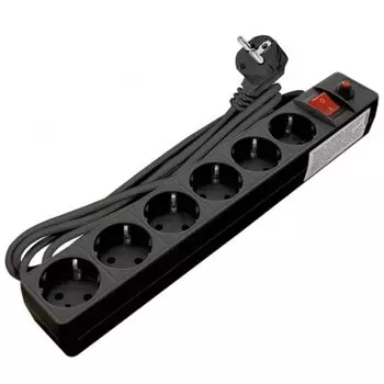 Сетевой фильтр 6 гнезд, 3 м, ПВС, 3x0.75 мм, с заземлением, 10 А, черный, UNIVersal, 967U-4003