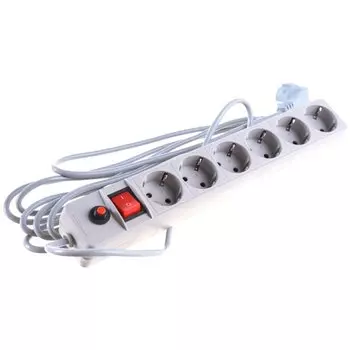 Сетевой фильтр 6 гнезд, 5 м, ПВС, 3x0.75 мм, с заземлением, 10 А, серый, UNIVersal, 967U-5005