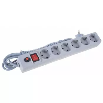 Сетевой фильтр 6 гнезд, 7 м, ПВС, 3x0.75 мм, с заземлением, 10 А, серый, UNIVersal, 967U-5007