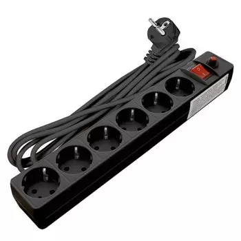 Сетевой фильтр 6 гнезд, 7 м, ПВС, 3x0.75 мм, с заземлением, 10 А, черный, UNIVersal, 967U-4007