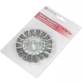 Щетка для дрели Bartex, 100 мм, плоская со шпилькой, крученая проволока, 885100