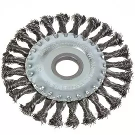 Щетка для УШМ Bartex, 125 мм, плоская, крученая проволока 0.5 мм, посадочный диаметр 22.2 мм, замятие упаковки