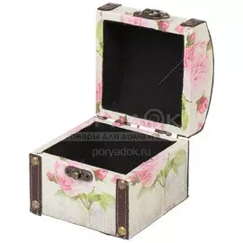 Шкатулка для украшений, дерево, МДФ, 10х10х9 см, Розовые цветы, Y6-2452