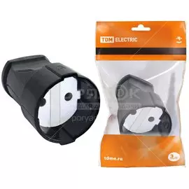 Кабельная розетка 2 полюса, без заземления, 10 А, 250 В, черная, TDM Electric, SQ1806-0130