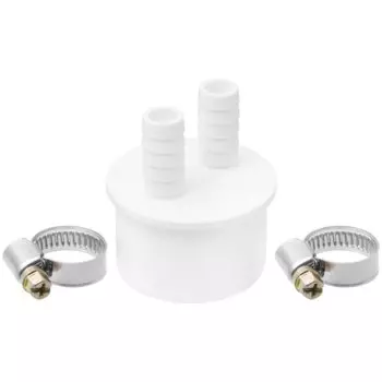 Штуцер для сливных шлангов, 13х50 мм, двойной, с хомутами, индивидуальная упаковка, MasterProf