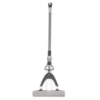 Швабра плоская, целлюлоза, 93х23х5.5 см, серая, с отжимом, телескопическая ручка, серо-графитная, Bossclean, 10-6665-11