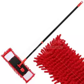 Швабра плоская, микрофибра, 130х43х14 см, красная, телескопическая ручка, черная, Марья-искусница, HD1009A-3517-6