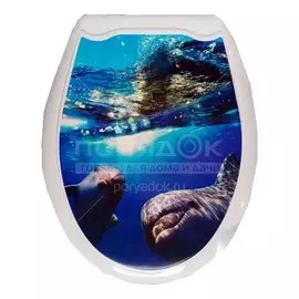 Сиденье для унитаза пластик, дельфины, море, песок, ракушки, Мультипласт, MPG7518/MPG7563//MPG7587