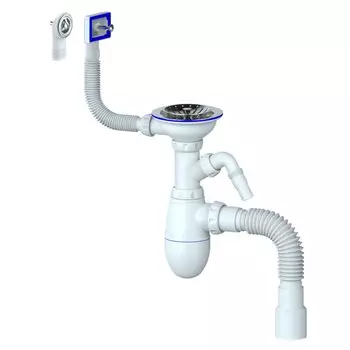 Сифон для мойки, 3" 1/2, 40, пластик, с выпуском, с переливом, универсальный перелив, Unicorn, В427Р