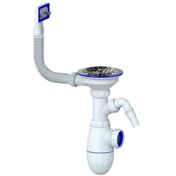 Сифон для мойки, 3" 1/2, 40, пластик, с выпуском, с переливом, прямоугольный перелив, Unicorn, B430VP