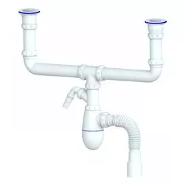 Сифон для мойки, 1" 1/2, 40х40/50, пластик, с выпуском, Unicorn, В746VP