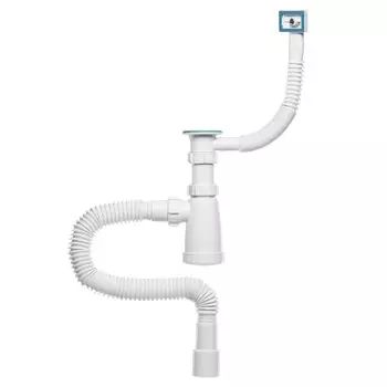 Сифон для мойки, трубный, 1450 мм, 1 1/2", полипропилен, с переливом, прямоугольный перелив, с гофр. трубой, 40*40х50, ИНКОПЛАСТ, BG22145