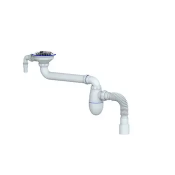 Сифон для мойки, трубный, 3 1/2", полипропилен, с выпуском, со смещением, Unicorn, ВС 10 V