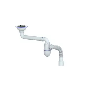 Сифон для мойки, трубный, 3 1/2", полипропилен, с выпуском, со смещением, Unicorn, ВС 21