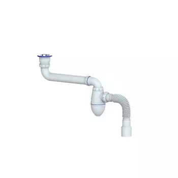Сифон для мойки, нержавеющая сталь, полипропилен, со смещением, белый, Unicorn, АС 21