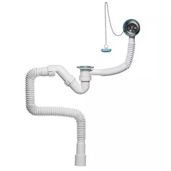 Сифон для ванны, 1450 мм, 1 1/2-40, с выпуском, с переливом, круглый перелив, S-образный, c гофрированной трубой 40/40х50, ИНКОПЛАСТ, SB01145