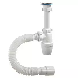 Сифон для мойки, 650 мм, 1" 1/4, 40х40/50, полипропилен, с выпуском, удлиненный, с гофрой, Orio, А-32059