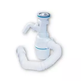 Сифон для мойки, 1" 1/2, 40х40/50, полипропилен, с выпуском, с отводом, с гофрой, Сантехпродукт, Е-40051