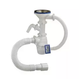 Сифон для мойки, 3" 1/2, 40х40/50, полипропилен, с выпуском, с переливом, прямоугольный перелив, с отводом, с гофрой, Сантехпродукт, Е-4011