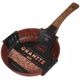Сковорода алюминий, 24 см, антипригарное покрытие, Гурман, Granite Red, красная, ГМ2401 ГР, ручка под дерево