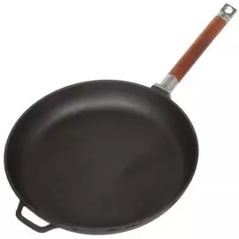 Сковорода чугун, 28 см, Биол, 0128, съемная ручка, с деревянной ручкой, индукция