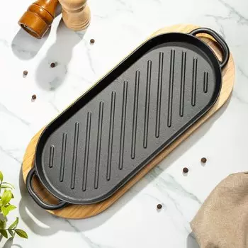 Сковорода чугун, 37.8х16.6х2 см, с подставкой, Y4-8872