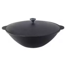 Сковорода-вок чугун, 30 см, Камская посуда, вок49, с крышкой, 4 л, индукция