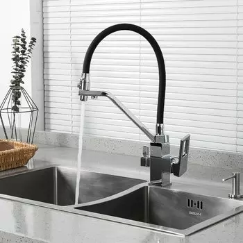 Смеситель для кухни, Gappo, гибкий излив, с картриджем, с подключением к фильтру, хром, G4318