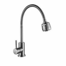 Смеситель для кухни, Golden Fox, Lomond, гибкий излив, с картриджем, нержавеющая сталь, 11360-FOX