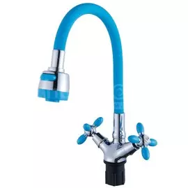 Смеситель для кухни, Эверест, гибкий излив, с кран-буксой, голубой, B57-071D