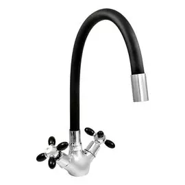 Смеситель для кухни, Juguni, гибкий излив, с кран-буксой, черный, 0402.139