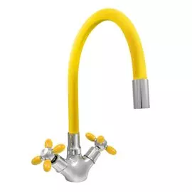 Смеситель для кухни, Juguni, гибкий излив, с кран-буксой, желтый, 0402.143