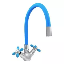 Смеситель для кухни, Juguni, гибкий излив, с кран-буксой, синий, 0402.144