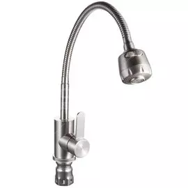 Смеситель для кухни, РМС, гибкий излив, с картриджем, нержавеющая сталь, SUS124-016F