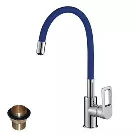 Смеситель для кухни, Rossinka, гибкий излив, с картриджем, синий, Z35-35U-Blue