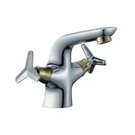 Смеситель для раковины, Rossinka, с кран-буксой, хром, золото, RS41-61