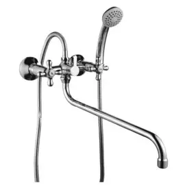 Смеситель универсальный, двуручный,кругл излив 350мм, с держателем на смесителе, ROSSINKA,H02-84R