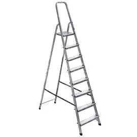 Стремянка 1 секция, 8 ступеней, алюминий, 1.66 м, 150 кг, рифленые ступени, Alumet, AM708
