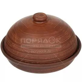 Блюдо керамика, для блинов, круглое, 23 см, красная глина, с крышкой, Гладкая